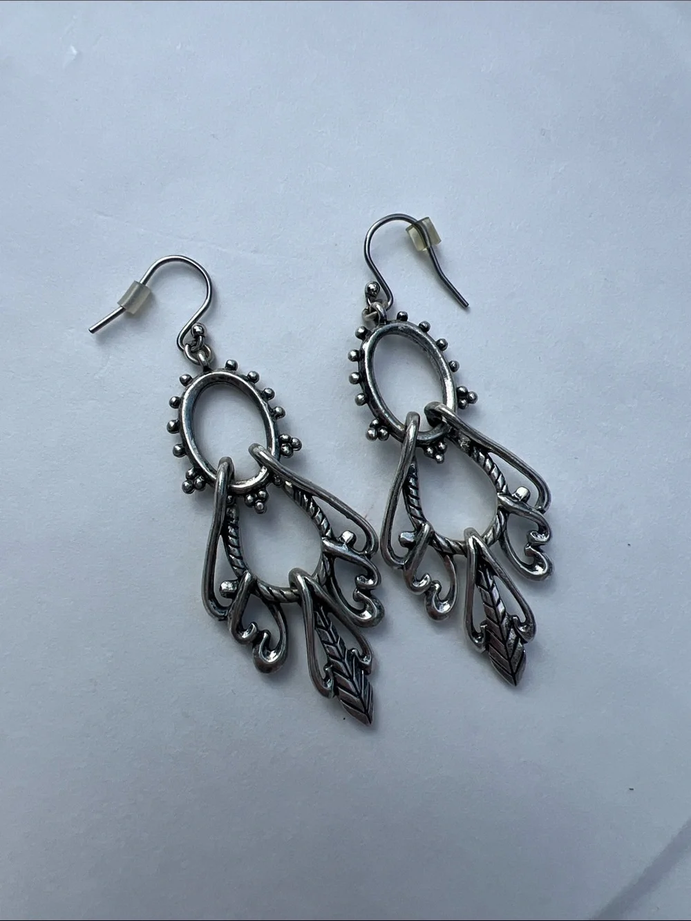 Silver Tone Ornate Drop Earrings - Elegant Women's Jewelry